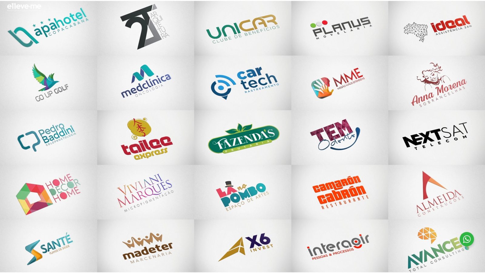 Logotipos de empresas clientes, como Apa Hotel, Unicar, Medclínica, Santé, Tailee Express, Camarón Cabrón, X6 Invest e Avance